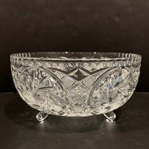 Vtg Bohemia (Czech) Crystal Footed Bowl Pinwheel/Star X-Lg 8.5"  "As Is"